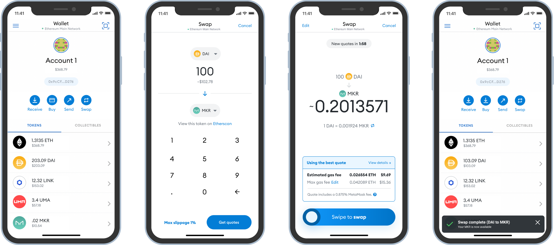 Start to end view of a token swap.